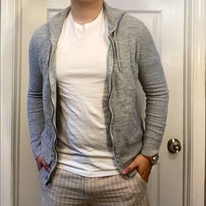 Mens Express Gray Waffle Knit Full Zip Hoodie Size Large